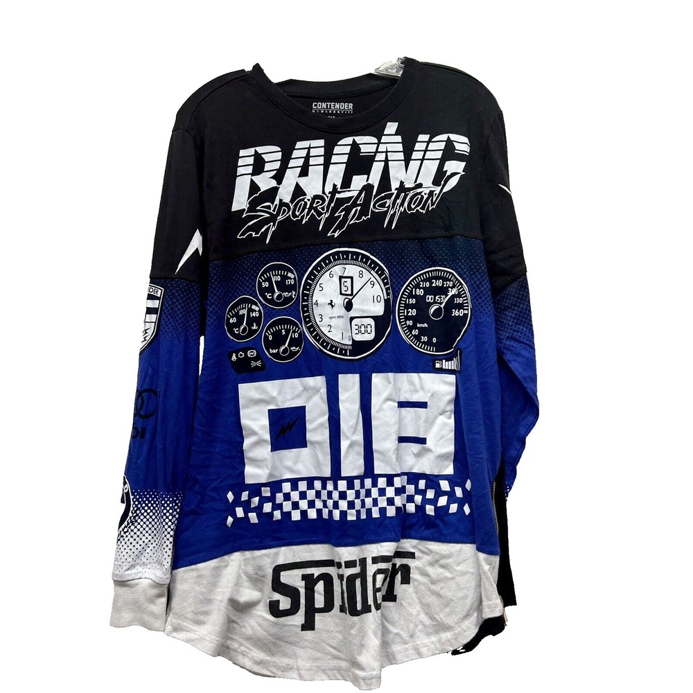 Contender Mens XL Blue Cotton Blend Racing Sports Action Spider T-Shirt (D2)